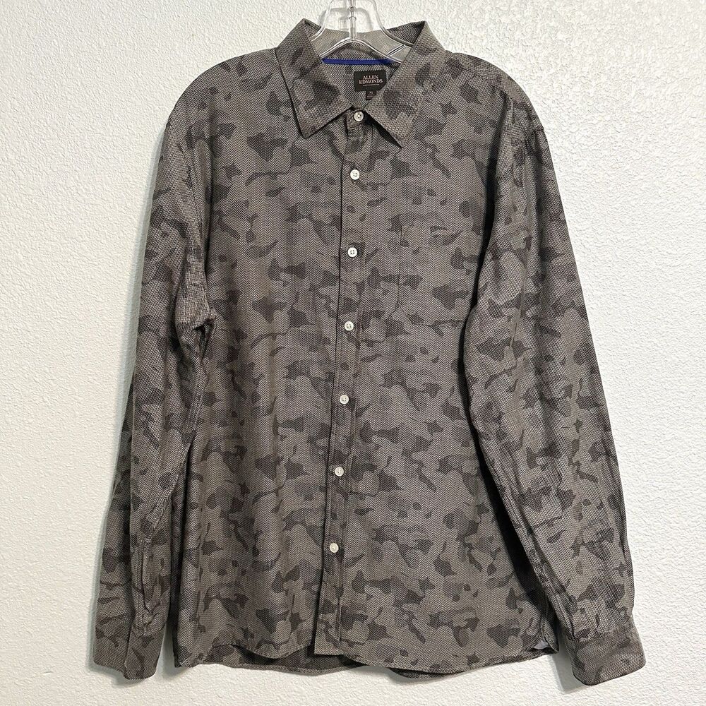 Allen Edmonds Shirt Mens Size XL Button Up Long Sleeve Grey Camouflage Print